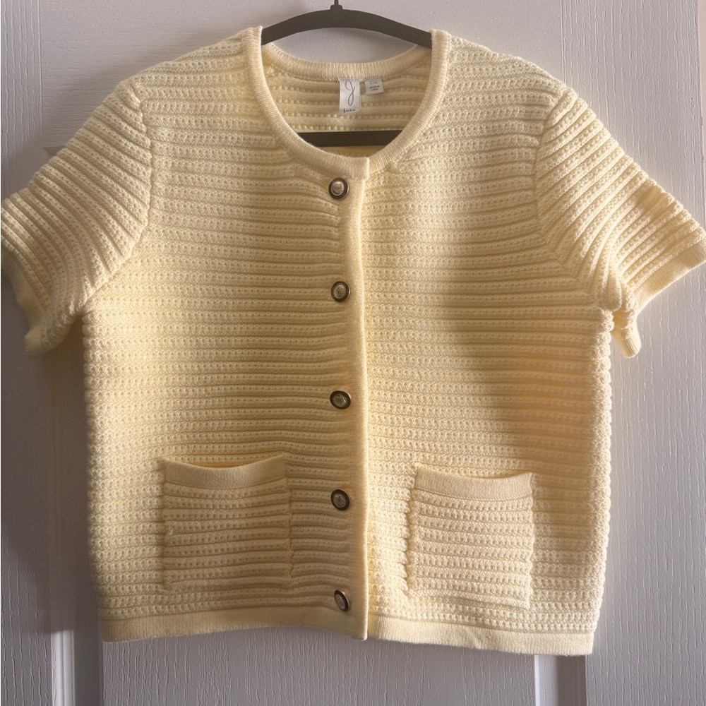 Joie Short-Sleeve Knit Cardigan in Pale Yellow
